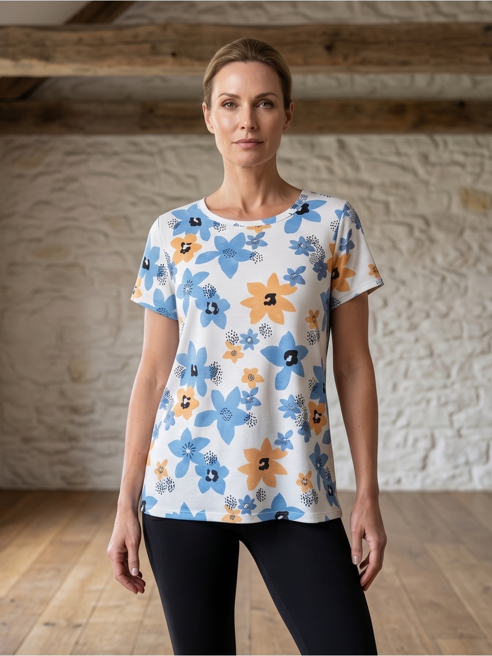 BOMBOM Classic Women’s Floral Short Sleeve Crew Soft & Breathable
